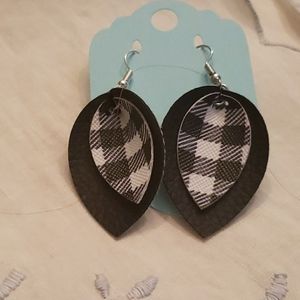 Faux Black Plaid Teardrop Earrings